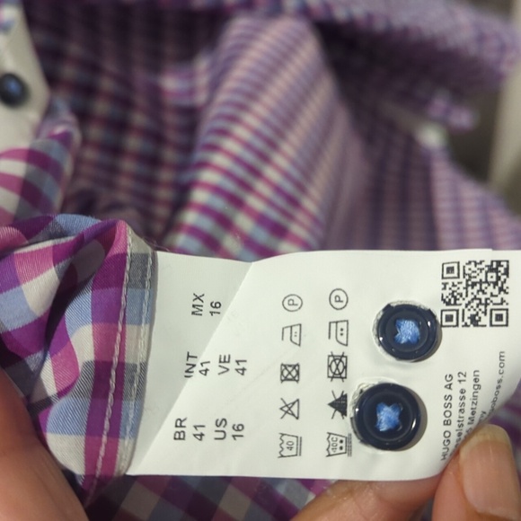Hugo Boss Men's Slim Fit Purple & White Plaid Shirt - M Like New - Picture 7 of 8